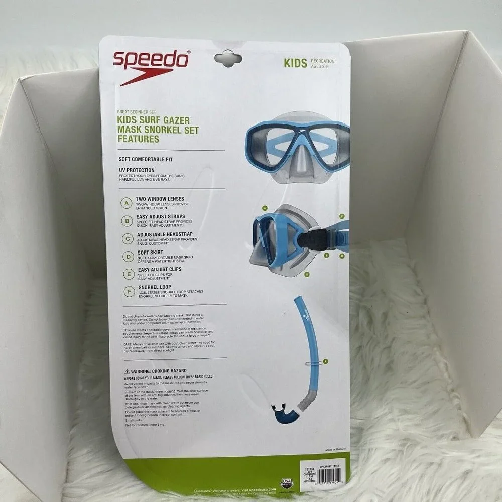 NEW Speedo Kids Mask Snorkel Beginner Set Dive Surf Gazer Lime Green Blue